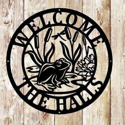 personalized frog in pond cattail garden decorative custom metal sign 3