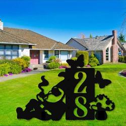 personalized funny gnome with pipe address sign house number plaque custom metal sign 2