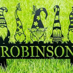 personalized garden gnome family name sign decorative custom metal sign 1