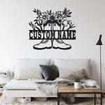 personalized gardening floral frame boots and gardening tools garden decorative custom metal sign 0