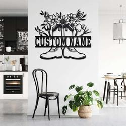 personalized gardening floral frame boots and gardening tools garden decorative custom metal sign 1