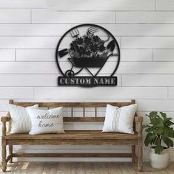personalized gardening tool v2 wheebarrow flower vegetable lawn yard decorative garden custom metal sign housewarming gift 1