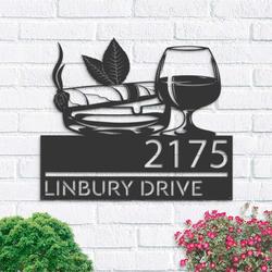 personalized gentlemen club bar liquor and cigar address sign house number plaque custom metal sign 1