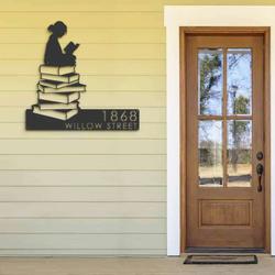 personalized girl reading book metal reading sign book lover outdoor decor 1