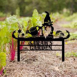 personalized gnome garden yard stakes decorative custom metal sign 1