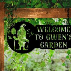 personalized gnome gardener decorative custom metal sign 2