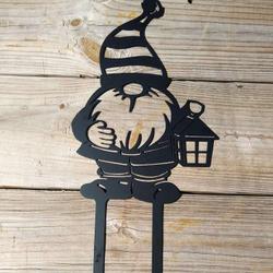 personalized gnome holding lantern garden stakes decorative custom metal sign 1