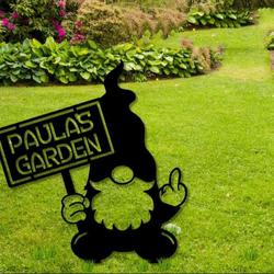personalized gnome middle finger garden decorative custom metal sign 1