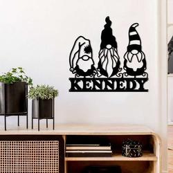 Personalized Gnome Monogram Garden Yard Stakes  Decorative Custom Metal Wall Art Housewarming Gift