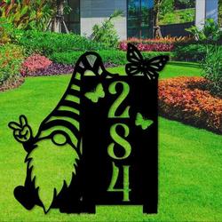 personalized gnome peace address sign garden butterfly yard stakes house number plaque custom metal sign 1