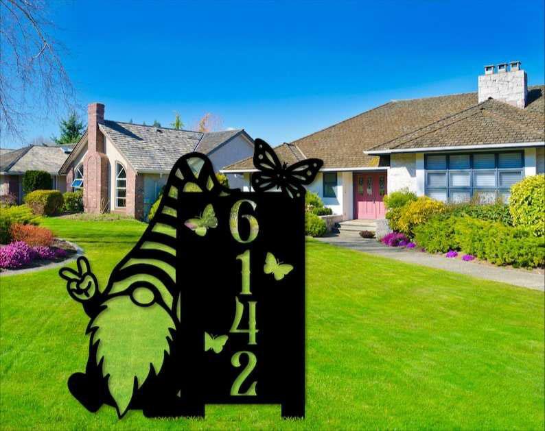 Personalized Gnome Peace Address Sign Garden Butterfly Yard Stakes House Number Plaque Custom Metal Wall Art 2 personalized gnome peace address sign garden butterfly yard stakes house number plaque custom metal sign 2