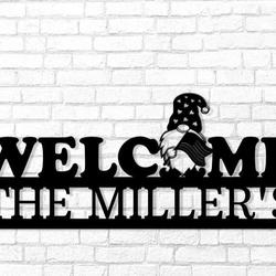personalized gnome welcome garden family name independence day decorative custom metal sign 2