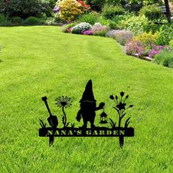 Personalized Gnome with Larntern Garden Yard Stakes Decorative Custom Metal Wall Art Housewarming Gift