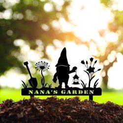 personalized gnome with larntern garden yard stakes decorative custom metal sign housewarming gift 1
