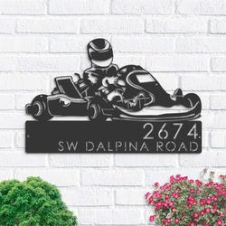 personalized go kart driver racing address sign house number plaque custom metal sign 1