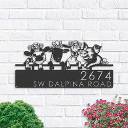 personalized goat cow sheep pig farmhouse farm animals address sign house number plaque custom metal sign 1