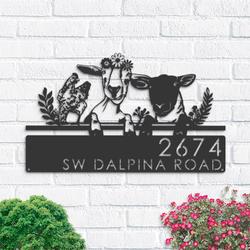 personalized goat sheep chicken farmhouse farm animals address sign house number plaque custom metal sign 3