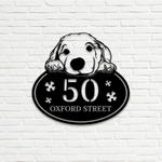 personalized golden retriever dog cute puppy address sign house number plaque custom metal sign 0