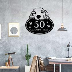 personalized golden retriever dog cute puppy address sign house number plaque custom metal sign 1