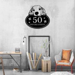 personalized golden retriever dog cute puppy address sign house number plaque custom metal sign 2