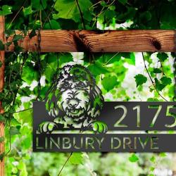 personalized goldendoodles dog cute puppy address sign house number plaque custom metal sign 1