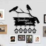 personalized grandmas garden grandkids name bird perching decorative custom metal sign 0