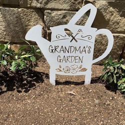 personalized grandmas garden watering can yard stakes decorative custom metal sign 1