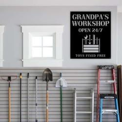 personalized grandpas workshop sign open 247 garage custom metal signs gifts for dad papa grandpa 2