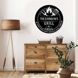 personalized grill and chill metal sign bbq gifts backyard bar and grill sign outdoor kitchen backyard decor housewarming gift 1
