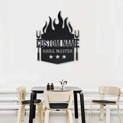 personalized grill master sign bbq barbecue sign fire pit sign kitchen home backyard decor 1