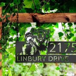 personalized grizzly bear address sign house number plaque custom metal sign 1