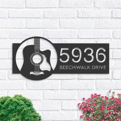 personalized guitar guitar player guitarist address sign house number plaque custom metal sign 2