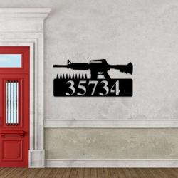personalized gun ar15 rifles address sign house number plaque custom metal sign 1