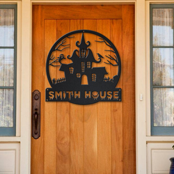 personalized halloween castle house metal sign v2 halloween decoration for home 1