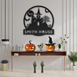 Personalized Halloween Castle House Metal Wall Art V3 Halloween Decoration For Home