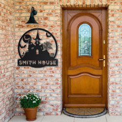 personalized halloween castle house metal sign v3 halloween decoration for home 1