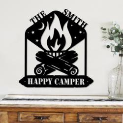 personalized happy camper metal signs campfire sign decor camping metal wall art campsite outdoor decor funny camping signs 1