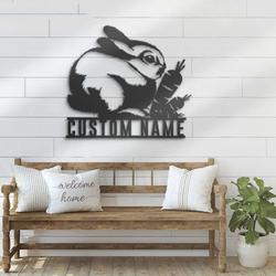 personalized happy easter bunny rabbit farm decorative garden custom metal sign 1