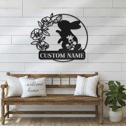 personalized happy easter rabbit butterfly bunny lawn yard decorative garden custom metal sign housewarming gift 1