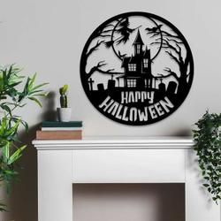 Personalized Happy Halloween Metal Wall Art Haunted House Signs Halloween Decoration for Home
