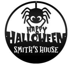 Personalized Happy Halloween Metal Wall Art Spooky Spider Signs Halloween Decoration for Home