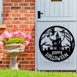 personalized haunted house metal sign witch happy halloween decoration for home 1