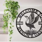personalized heron metal wall art sign elegant lake bird sign for family backyard pond or lake decoration housewarming gift 0