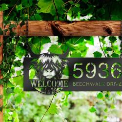 personalized highland cow farmhouse address sign custom metal signs 2