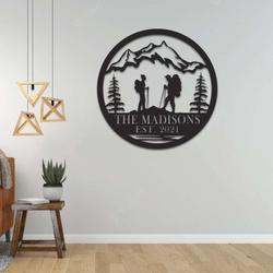 personalized hiking couple mountain scenery home decor anniversary wedding gift custom metal sign 1