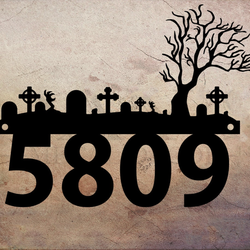 Personalized Horror Halloween Cemetery Graveyard Metal Wall Art Custom House Number Sign Halloween Decoration