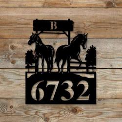 personalized horse monogram address sign house number plaque custom metal sign 2