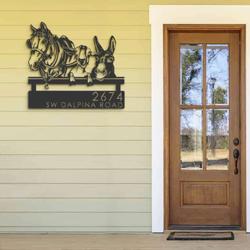 personalized horse mule goat farmhouse farm animals address sign house number plaque custom metal sign 2