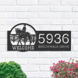 personalized horse rider welcome address sign house number plaque custom metal sign 2