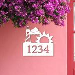 personalized house number sign with lighthouse and sun art custom address sign outdoor decor 0